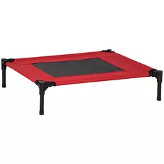 PawHut Raised Dog Bed Cat Elevated Lifted Portable Camping w/ Metal Frame Black and Red (Medium) - 1