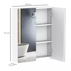 HOMCOM Bathroom Mirror Cabinet, 3-Tier Wall Mount Bathroom Storage Cabinet with Soft-Close Hinges and Adjustable Shelf, Double Door Cupboard, 60 x 15 x 75 cm, White - 3
