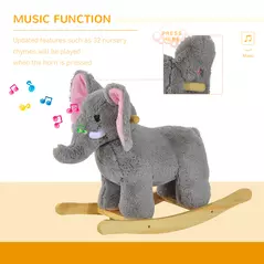 HOMCOM Kids Children Rocking Horse Plush Ride on Animal Wooden Riding Traditional Rocker Gift w/32 nursery rhymes (Grey Elephant) - 6