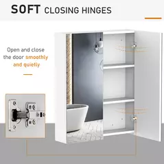 HOMCOM Bathroom Mirror Cabinet, 3-Tier Wall Mount Bathroom Storage Cabinet with Soft-Close Hinges and Adjustable Shelf, Double Door Cupboard, 60 x 15 x 75 cm, White - 7