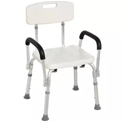 HOMCOM Adjustable Shower Chair, Shower Seat, Portable Medical Stool with Adjustable Back and Armrest for Mobility - 1