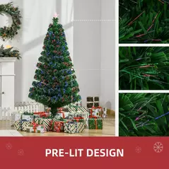 HOMCOM 5FT Pre-Lit Fibre Optic Artificial Christmas Tree Holiday Xmas Décor with Tree Topper Multi-Colour - 5