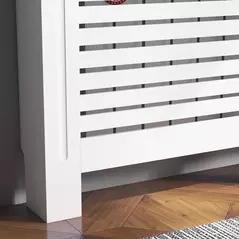 HOMCOM Radiator Cover, Modern MDF White Painted Cabinet with Horizontal Slats for Living Room, Bedroom, 152L x 19W x 81H cm - 9