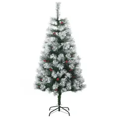 HOMCOM Indoor Christmas Tree Artificial Berry Xmas Decoration with Metal Stand and 184 Tips (5FT(150CM)) - 1