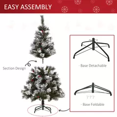 HOMCOM Indoor Christmas Tree Artificial Berry Xmas Decoration with Metal Stand and 184 Tips (5FT(150CM)) - 6