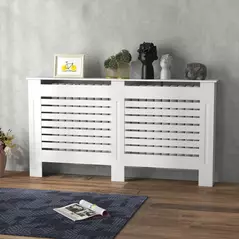 HOMCOM Radiator Cover, Modern MDF White Painted Cabinet with Horizontal Slats for Living Room, Bedroom, 152L x 19W x 81H cm - 7