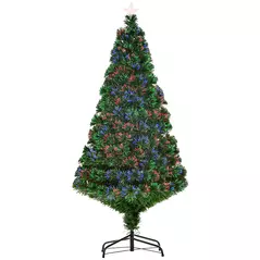 HOMCOM 5FT Pre-Lit Fibre Optic Artificial Christmas Tree Holiday Xmas Décor with Tree Topper Multi-Colour - 1