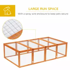 PawHut Wooden Rabbit Hutch Cage 6ft with Wire Mesh, Openable Roof, Play Space for Outdoor, Natural Wood Finish - 6