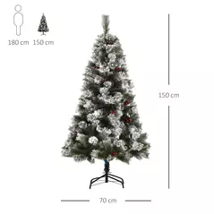 HOMCOM Indoor Christmas Tree Artificial Berry Xmas Decoration with Metal Stand and 184 Tips (5FT(150CM)) - 3
