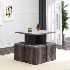 HOMCOM 5PC Dining Set Garden Patio Wooden Set 4 Storage Stools Footrest Ottoman with Cushions + 1 Table Space Saving Design Indoor Outdoor - 2