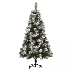 HOMCOM Indoor Christmas Tree Artificial Berry Xmas Decoration with Metal Stand and 184 Tips (5FT(150CM)) - 1