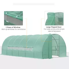 Outsunny Large Polytunnel Walk In Greenhouse, Plant Gardening Tunnel Green House with Metal Hinged Door, Galvanised Steel Frame & Mesh Windows, Green (3 x 6 m) - 6