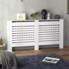 HOMCOM Radiator Cover, Modern MDF White Painted Cabinet with Horizontal Slats for Living Room, Bedroom, 152L x 19W x 81H cm - 2