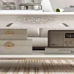 HOMCOM White Coffee Table Wood Cocktail Tea Centre Table with Storage Shelf for Living Room Reception Room, 94L x 44W x 42H cm - 8