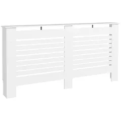 HOMCOM Radiator Cover, Modern MDF White Painted Cabinet with Horizontal Slats for Living Room, Bedroom, 152L x 19W x 81H cm - 1