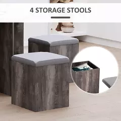 HOMCOM 5PC Dining Set Garden Patio Wooden Set 4 Storage Stools Footrest Ottoman with Cushions + 1 Table Space Saving Design Indoor Outdoor - 4