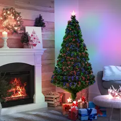 HOMCOM 5FT Pre-Lit Fibre Optic Artificial Christmas Tree Holiday Xmas Décor with Tree Topper Multi-Colour - 2