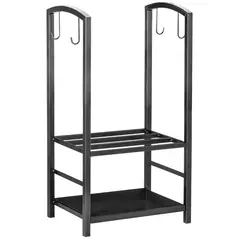 Outsunny Metal Firewood Log Holder 2 Layer Firewood Rack Indoor Outdoor Fireplace Wood Storage Shelf with 4 Tools and Hooks, Black, 40L x 30W x 74.5H cm - 7