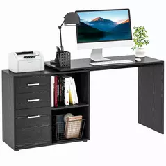 HOMCOM L Shaped Computer Desk, Reversible Home Office Desk with Drawers, File Cabinet and Storage Shelves, Study Table, 117 x 83.5 x 76cm, Black - 1
