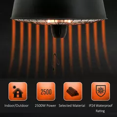 Outsunny Adjustable Power 1000/2500W Infrared Halogen Electric Patio Light Heater, Ceiling Hanging Mount -Black - 6
