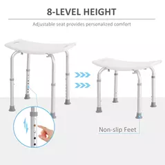 HOMCOM Height Adjustable Bath Stool, Aluminium Shower Stool with Non-Slip Pads for Elderly, Disabled, Seniors, Pregnant, White - 4