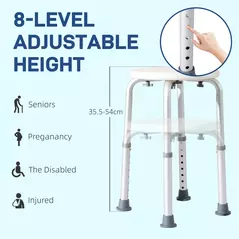 HOMCOM Shower Chair, Height Adjustable Aluminium Shower Stool with Non-Slip Feet for Disabled, Elderly, White - 7