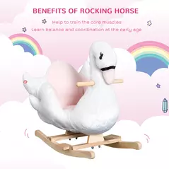 HOMCOM Kids Rocking Horse Plush Ride On Swan Toy w/ Safety Seat for Toddler 18 Months +, White and Pink - 6