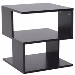 HOMCOM Side Table, Square Coffee Table, Modern End Table with 2 Tier Storage Shelves for Living Room, Bedroom, Black - 1