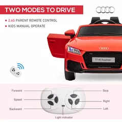 HOMCOM Kids Licensed Audi TT Ride-On Car 12V Battery w/ Remote Suspension Headlights and MP3 Player 3km/h Red - 5