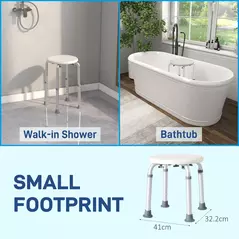 HOMCOM Shower Chair, Height Adjustable Aluminium Shower Stool with Non-Slip Feet for Disabled, Elderly, White - 5