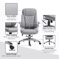 Vinsetto Faux Leather Executive Swivel Office Chair - Grey - 7