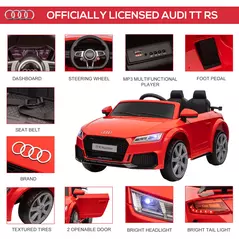 HOMCOM Kids Licensed Audi TT Ride-On Car 12V Battery w/ Remote Suspension Headlights and MP3 Player 3km/h Red - 4