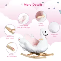 HOMCOM Kids Rocking Horse Plush Ride On Swan Toy w/ Safety Seat for Toddler 18 Months +, White and Pink - 7
