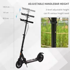 HOMCOM Adult Teens Kick Scooter Foldable Height Adjustable Aluminium Ride On Toy for 14+ w/ Rear Wheel & Hand Brake, 200mm Big Wheels, Shock Mitigation System - Black - 5