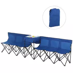 Outsunny 6 Seat Folding Sports Bench Portable Sports Team Bench Spectator Chair with Cooler Bag and Carrying Bag for Outdoor Picnic Camping - Blue - 1