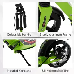 HOMCOM Kick Scooter, Folding 2 Wheel Scooter with Dual Brake System, Dual Suspension, 230mm Big Wheels and 3 Adjustable Handlebar, for 14+ Teens Adults, up to 100KG, Green - 4