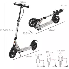 HOMCOM Teen/Adults Aluminium Folding Kick Scooter w/ Shock Mitigation System Silver - 3