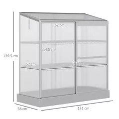Outsunny 3 Tier Greenhouse Garden Outdoor Cold Frame Plant Flower Growth Transparent Polycarbonate Board Openable Roof Sliding Door w/ Foundation 131L x 58W x 140H cm - 3