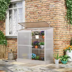 Outsunny 3 Tier Greenhouse Garden Outdoor Cold Frame Plant Flower Growth Transparent Polycarbonate Board Openable Roof Sliding Door w/ Foundation 131L x 58W x 140H cm - 2