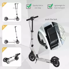 HOMCOM Teen/Adults Aluminium Folding Kick Scooter w/ Shock Mitigation System Silver - 6