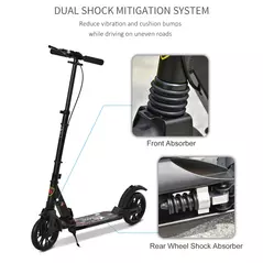 HOMCOM Adult Teens Kick Scooter Foldable Height Adjustable Aluminium Ride On Toy for 14+ w/ Rear Wheel & Hand Brake, 200mm Big Wheels, Shock Mitigation System - Black - 4