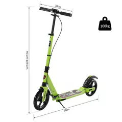 HOMCOM Kick Scooter, Folding 2 Wheel Scooter with Dual Brake System, Dual Suspension, 230mm Big Wheels and 3 Adjustable Handlebar, for 14+ Teens Adults, up to 100KG, Green - 3