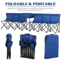 Outsunny 6 Seat Folding Sports Bench Portable Sports Team Bench Spectator Chair with Cooler Bag and Carrying Bag for Outdoor Picnic Camping - Blue - 4