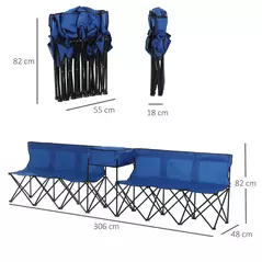 Outsunny 6 Seat Folding Sports Bench Portable Sports Team Bench Spectator Chair with Cooler Bag and Carrying Bag for Outdoor Picnic Camping - Blue - 3