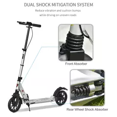 HOMCOM Teen/Adults Aluminium Folding Kick Scooter w/ Shock Mitigation System Silver - 4