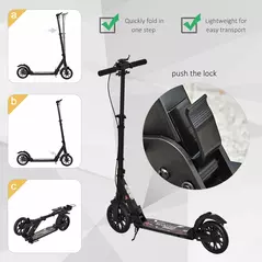 HOMCOM Adult Teens Kick Scooter Foldable Height Adjustable Aluminium Ride On Toy for 14+ w/ Rear Wheel & Hand Brake, 200mm Big Wheels, Shock Mitigation System - Black - 6