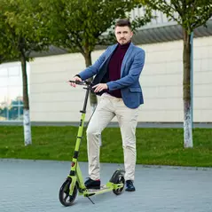 HOMCOM Kick Scooter, Folding 2 Wheel Scooter with Dual Brake System, Dual Suspension, 230mm Big Wheels and 3 Adjustable Handlebar, for 14+ Teens Adults, up to 100KG, Green - 2