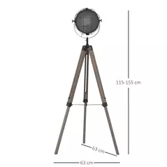 HOMCOM Floor Lamp with Adjustable Tripod for Living Room Bedroom, Vintage Spotlight Reading Lamp with Wood Legs, 115-155cm, Grey - 3