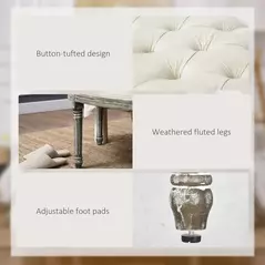 HOMCOM Half-Circle End Bench Ottoman Footstool Tufting Padded Seat Brushed Wood Base Antique Accents Home Seat Furniture Cream White and Light Wood Grain Leg - 6