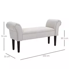 HOMCOM Small Bench, Upholstered Window Seat with Arms and Wooden Legs, Modern Shoe Bench for Entryway, Living Room, Bedroom, Greyish White - 3